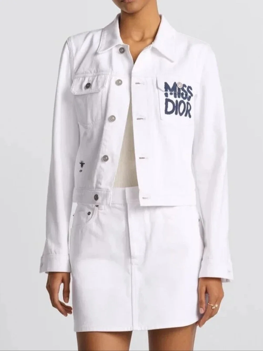 Dior White Denim Jacket with Navy 'Miss Dior' Embroidery 8
